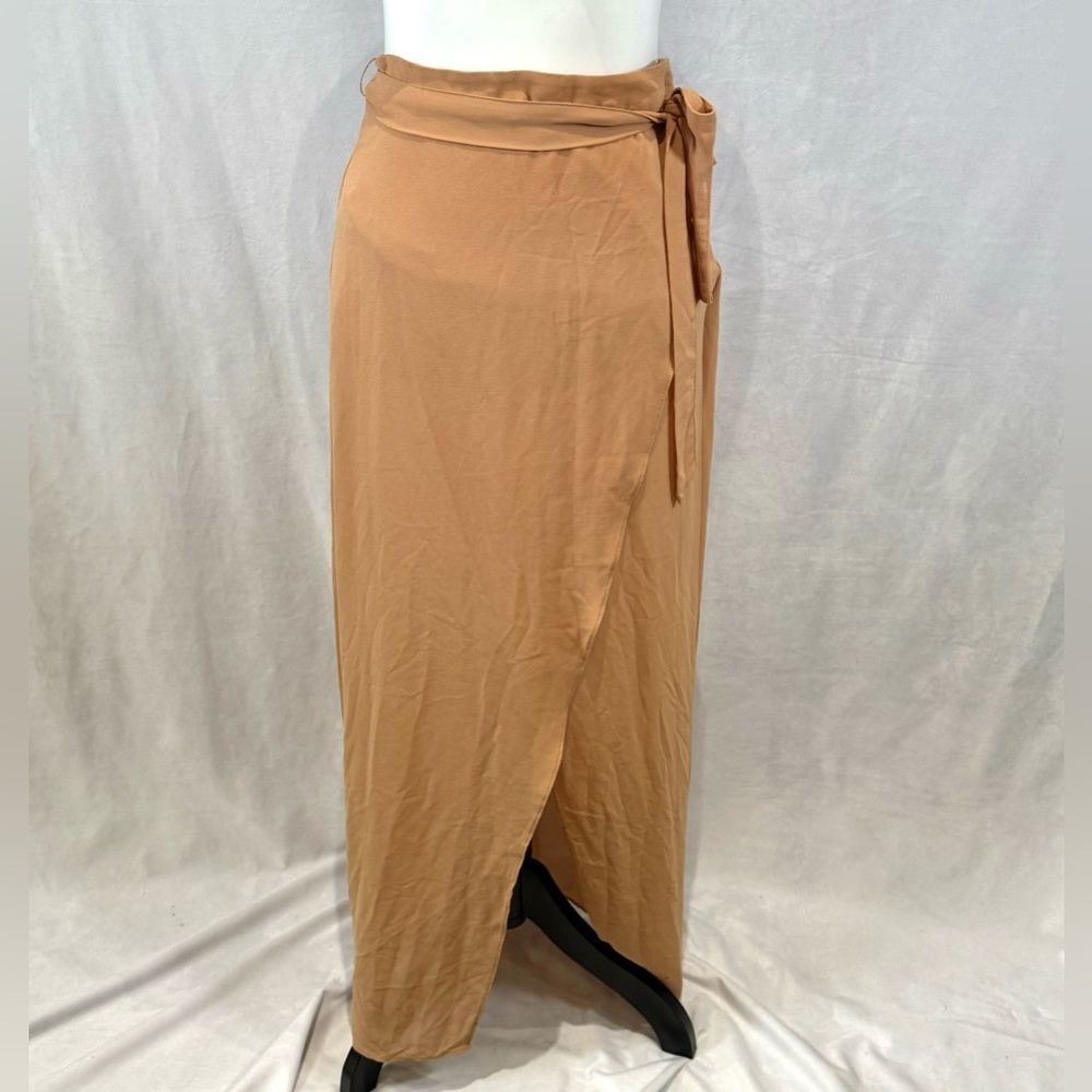 Caramel faux wrap belted chiffon maxi skirt size medium